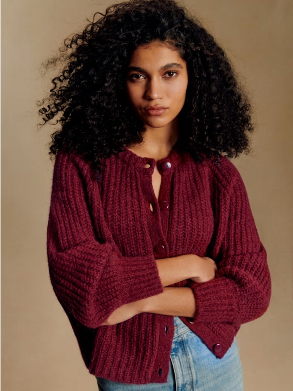 SEZANE Emile Cardigan Burgundy XXL Alpaca Wool Oversized Button Front Sweater